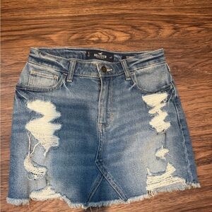 Hollister Women's Ripped Denim Mini Skirt - Blue